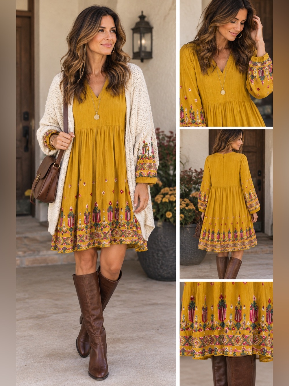 Anthropologie Floreat Mustard Yellow Boho Embroidered Tunic Dress XL